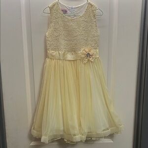 Jessica Ann Pale Yellow Lace & Tulle Party Dress with Satin Flower